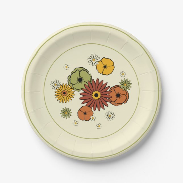 Assiettes En Carton Flower Cluster Retro Kitschy Paper Plate 7" (Devant)
