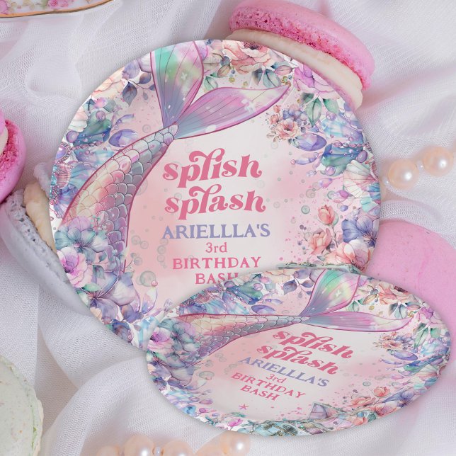 Assiettes En Carton Flower Glitter Mermaid Tail 3rd Birthday (Créateur téléchargé)