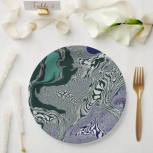 Assiettes En Carton "Flux de marbre émeraude"