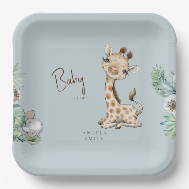 Assiettes En Carton Foliage tropical Baby shower de la Jungle Bleue Du (Recto)