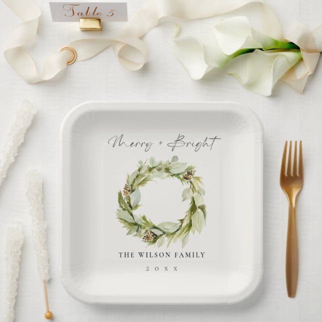 Assiettes En Carton Folithe hiver Wreath Joyeux et brillant Noël (Mariage)