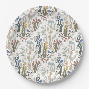 Assiettes En Carton Folk Art Meadow & Blue Bird dans les tons terre