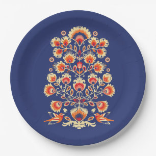 Assiettes En Carton 💙 💛 🧡 Folklore aux fleurs jaunes et aux o