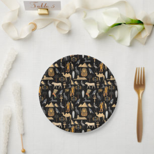 Assiettes En Carton Fond à motif de symboles hiéroglyphiques égyptiens