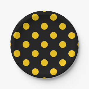 Assiettes En Carton Fond noir pois jaunes