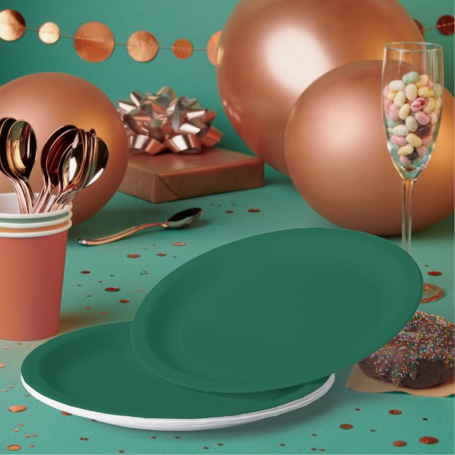 Assiettes En Carton Fond vert foncé uni (Multi)