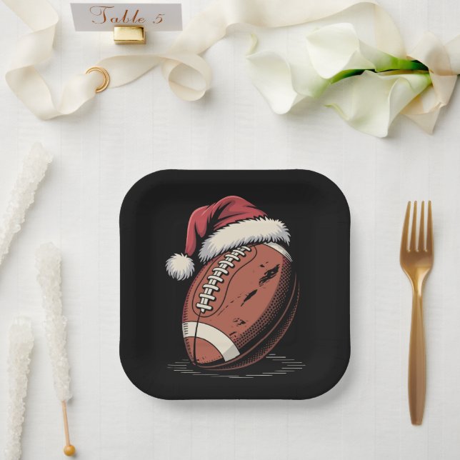 Assiettes En Carton Football américain Santa Hat Sports Noël (Mariage)
