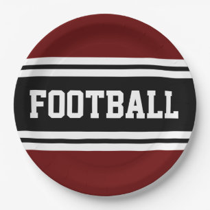 Assiettes En Carton FOOTBALL Bold Rouge noir blanc rayures de course