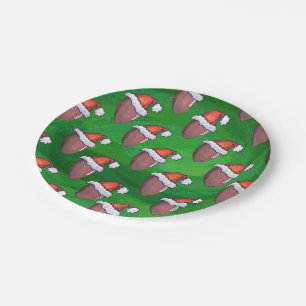 Assiettes En Carton Football de Santa Hat sur Vert