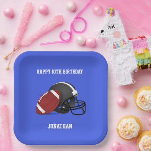 Assiettes En Carton Football et casque Custom Blue Anniversaire