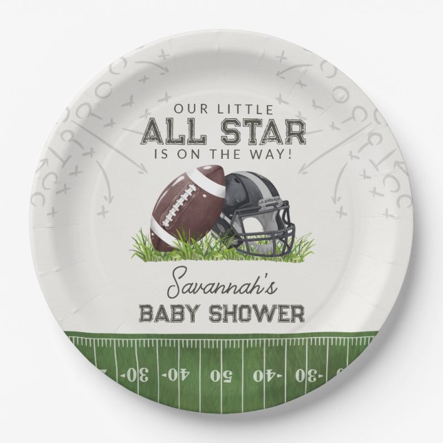 Assiettes En Carton Football Little All Star Touchdown Baby Shower (Devant)