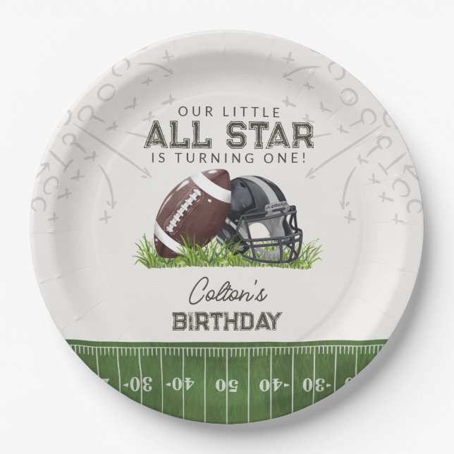 Assiettes En Carton Football Little All Star Touchdown Birthday (Devant)