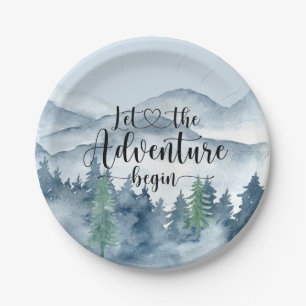 Assiettes En Carton Forest Adventure Mountains Baby shower bleu