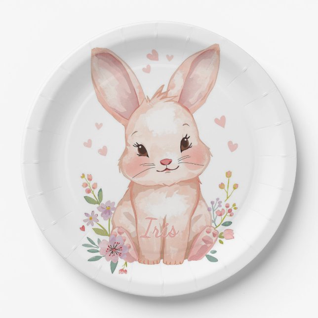 Assiettes En Carton Forest Animal Baby Shower Decor Pink Bunny (Devant)