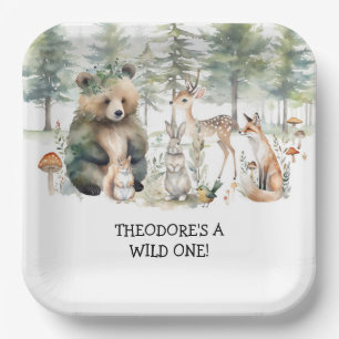 Assiettes En Carton Forest Bear Deer Woodland Wild One Birthday Party
