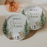 Assiettes En Carton Forêt Bois Animaux Avec Nom Baby shower<br><div class="desc">Présentez nos animaux boisés de forêt avec des plaques de papier baby shower de nom, parfait pour une célébration mignonne et fantasque! Doté d'un thème d'histoire de forêt aquarelle avec d'adorables créatures comme un renard, un lapin, un ours et un cerf, il est parfait pour une douche neutre pour les...</div>