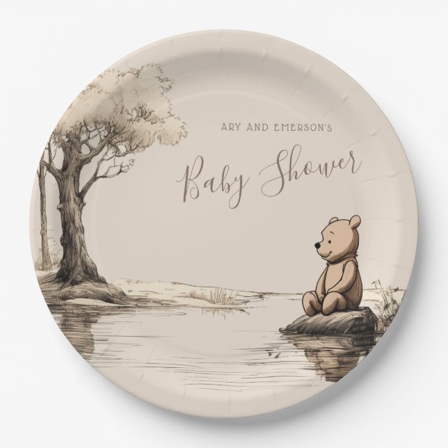 Assiettes En Carton Forêt classique d'ours pour bébés | BABY SHOWER (Devant)