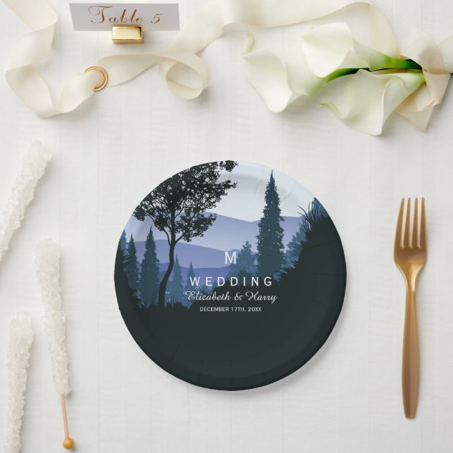 Assiettes En Carton Forêt de bois bleu, Mariage rustique (Mariage)