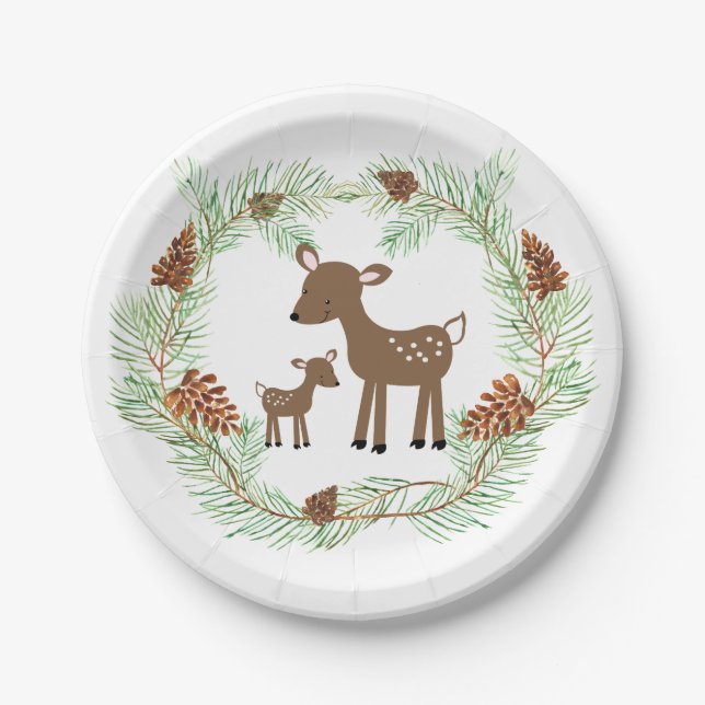 Assiettes En Carton Forêt de chenilles de bois de cerf de pin (Devant)