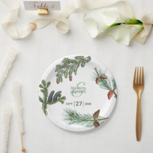 Assiettes En Carton Fôret de pins rustiques verdure mariage 