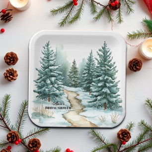 Assiettes En Carton Forêt de pins sous la neige Mariage hivernal