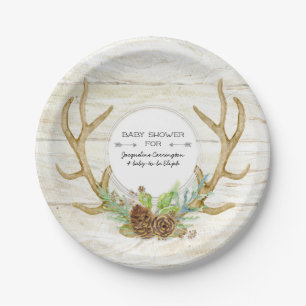 Assiettes En Carton Forêt de région boisée d'Antler de cerfs commun