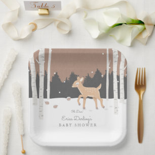 Assiettes En Carton Forêt des Cerfs  Baby shower d'hiver du thème de