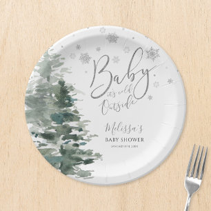 Assiettes En Carton Forêt d'hiver Argent Il fait froid à l'extérieu