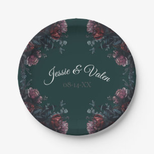 Assiettes En Carton Forêt foncée Vert Élégant Mariage Maroon Mauve