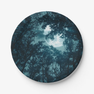 Assiettes En Carton Forêt nocturne enchanteresse avec Pleine lune