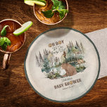 Assiettes En Carton Forêt Rustique Oh Garçon Baby shower d'attente rap<br><div class="desc">Les animaux se sont rassemblés dans cette forêt boisée rustique aquarelée pour la célébration de votre baby shower "Oh garçon" "We Can Bearly Wait!". Un ours brun se trouve au pied de la forêt au bord du lac et le garder compagnie est un petit raton laveur mignon et dans l'arrière...</div>