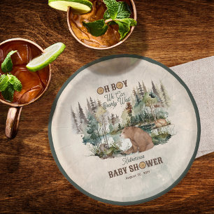 Assiettes En Carton Forêt Rustique Oh Garçon Baby shower d'attente rap