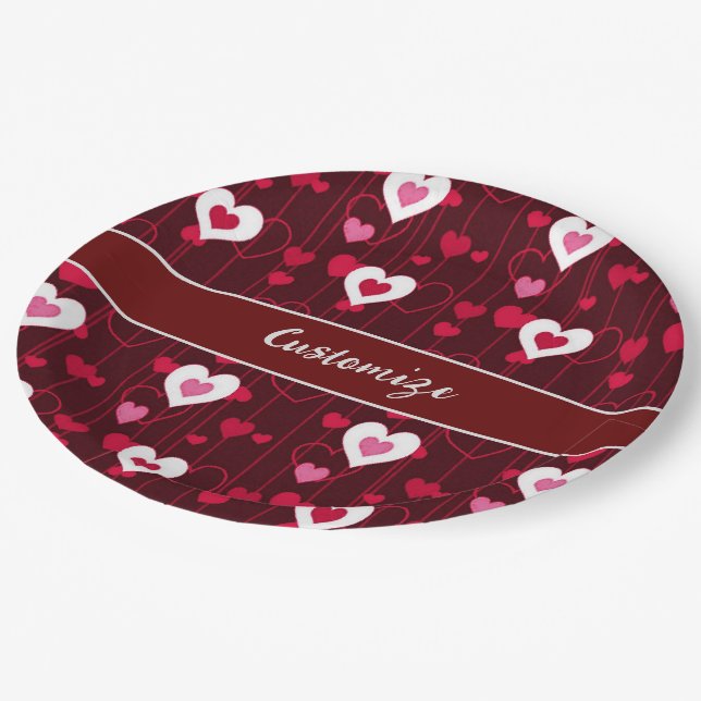 Assiettes En Carton Forever Love Red Hearts (Angle)