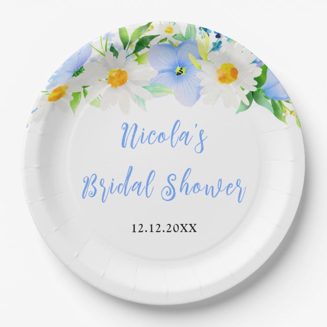 Assiettes En Carton Forget-Me-Nots and Daisies Floral Bridal Shower (Devant)