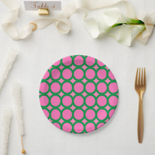 Assiettes En Carton Forme géométrique contemporaine verte et rose