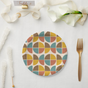 Assiettes En Carton Formes abstraites de milieu de siècle en moutarde