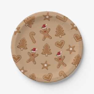 Assiettes En Carton Formes de biscuits de Noël en pain d'épices sur fo