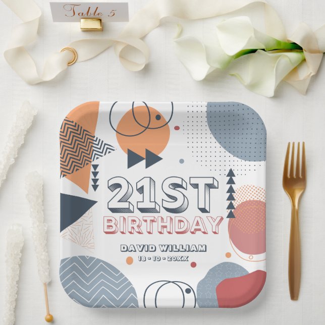 Assiettes En Carton Formes géométriques Memphis 21e anniversaire (Mariage)