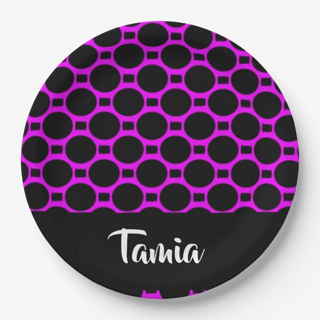 Assiettes En Carton Formes ovales rose noir (Devant)