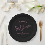 Assiettes En Carton Fortylicious 40th Birthday Party Pink Girly<br><div class="desc">Make your 40th birthday party an unforgettable celebration with these Happy Fortylicious 40th Birthday Party Black and Pink Girly party paper plates! With their stylish script calligraphy and customizable message and name, these plates are the perfect way to show off your personal style and celebrate your milestone birthday in style....</div>