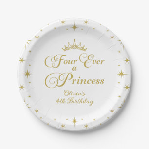 Assiettes En Carton Four Ever a Princess Gold Princess 4e anniversaire
