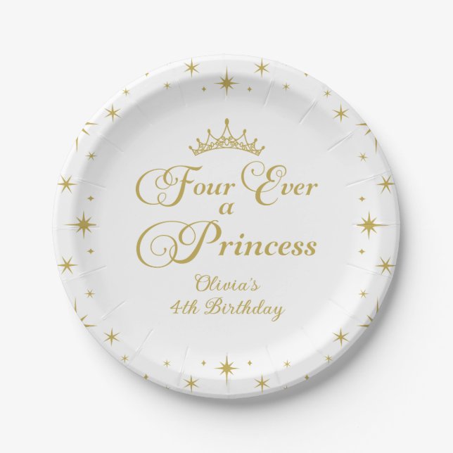 Assiettes En Carton Four Ever a Princess Gold Princess 4e anniversaire (Devant)
