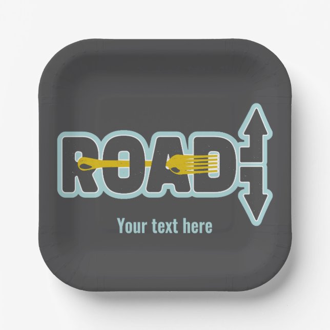 Assiettes En Carton Fourche dans la route art texte typographique (Recto)