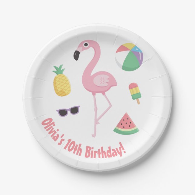 Assiettes En Carton Fournitures de fête Flamant Rose Pastèque Ananas (Devant)