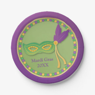 Assiettes En Carton Fournitures de fête Mardi Gras masque et perles