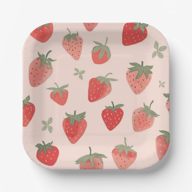 Assiettes En Carton Fournitures de fête Patch de fraises (Recto)