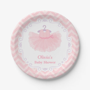 Assiettes En Carton Fournitures de fête pour bébé fille rose et tutu d