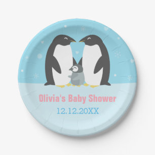 Assiettes En Carton Fournitures pour Baby Shower Famille de Manchots d