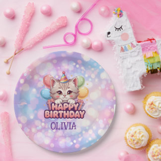 Assiettes En Carton Fournitures pour fête d'anniversaire de chat migno