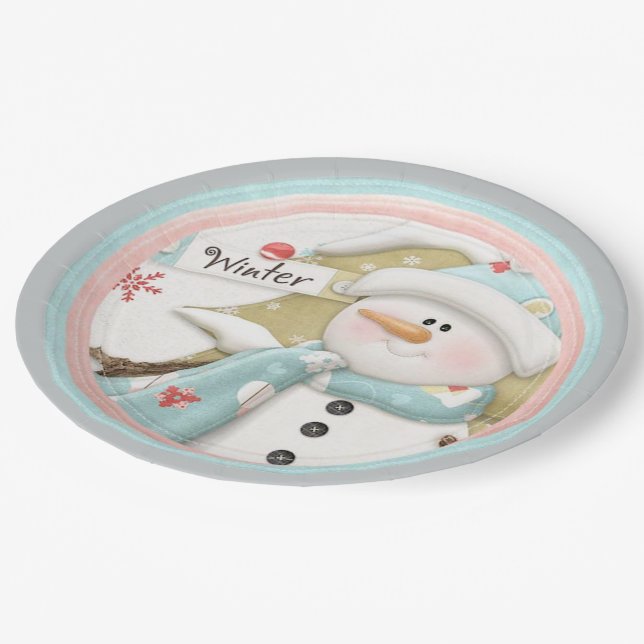 Assiettes En Carton Fournitures Snowman Winter Papier Plaque de Partie (Angle)